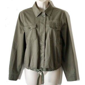 Banana Republic Crop Button-Down Utility Shirt Jacket S Dark Olive